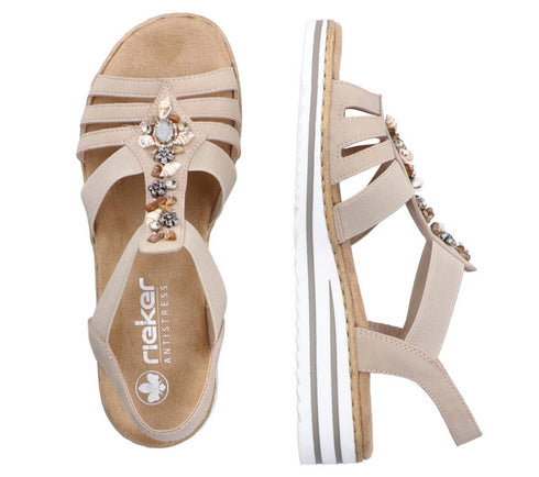 Sandale casual, dama, RIEKER, ANTISTRESS, V0649-62 bej, piele ecologica